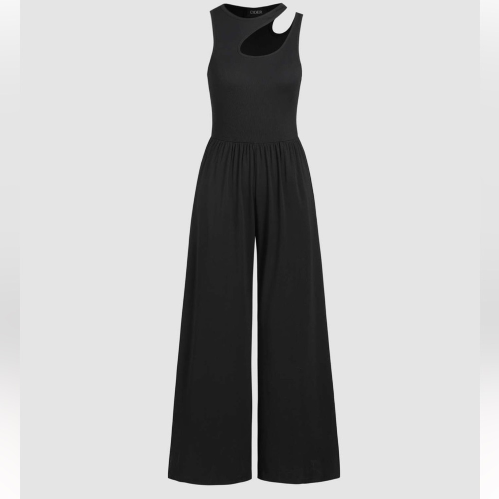 Cut out sleeveless wide leg jumpsuit
